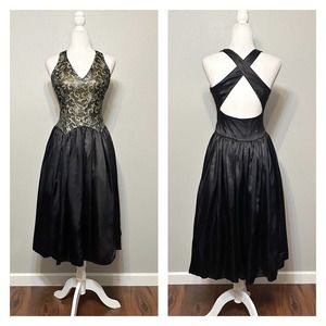 Vintage Gunne Sax X Jessica McClintock Black & Gold Formal Dress Fits Modern 4/6